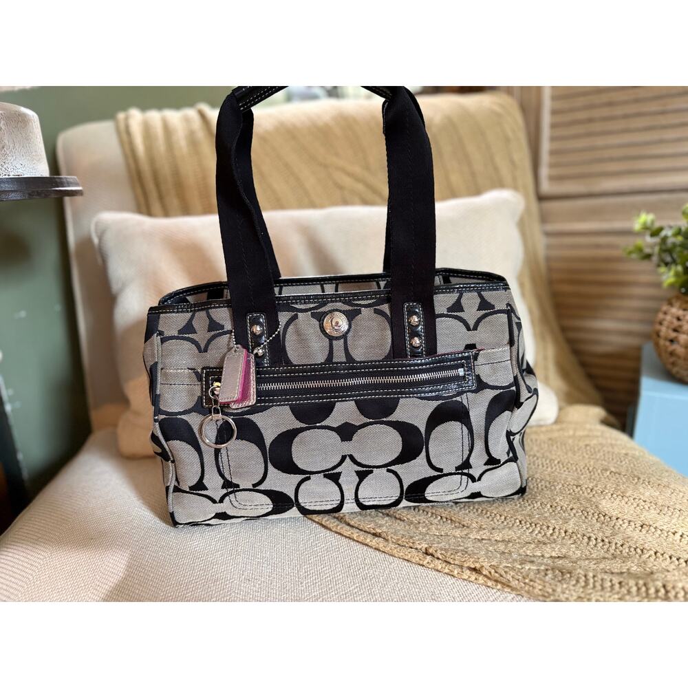 Coach Daisy Signature Tote - F14878 - Black Gray Signature C